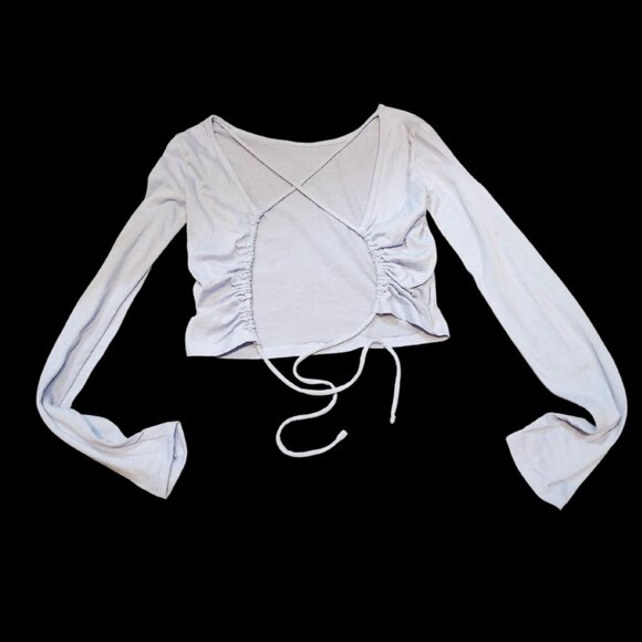 Forever 21 White Long Sleeve Cropped Top with Tie Hem Size Small - Picture 2 of 4